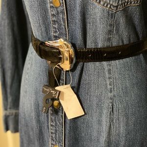 Nan Lewis Embossed Black Leather Belt